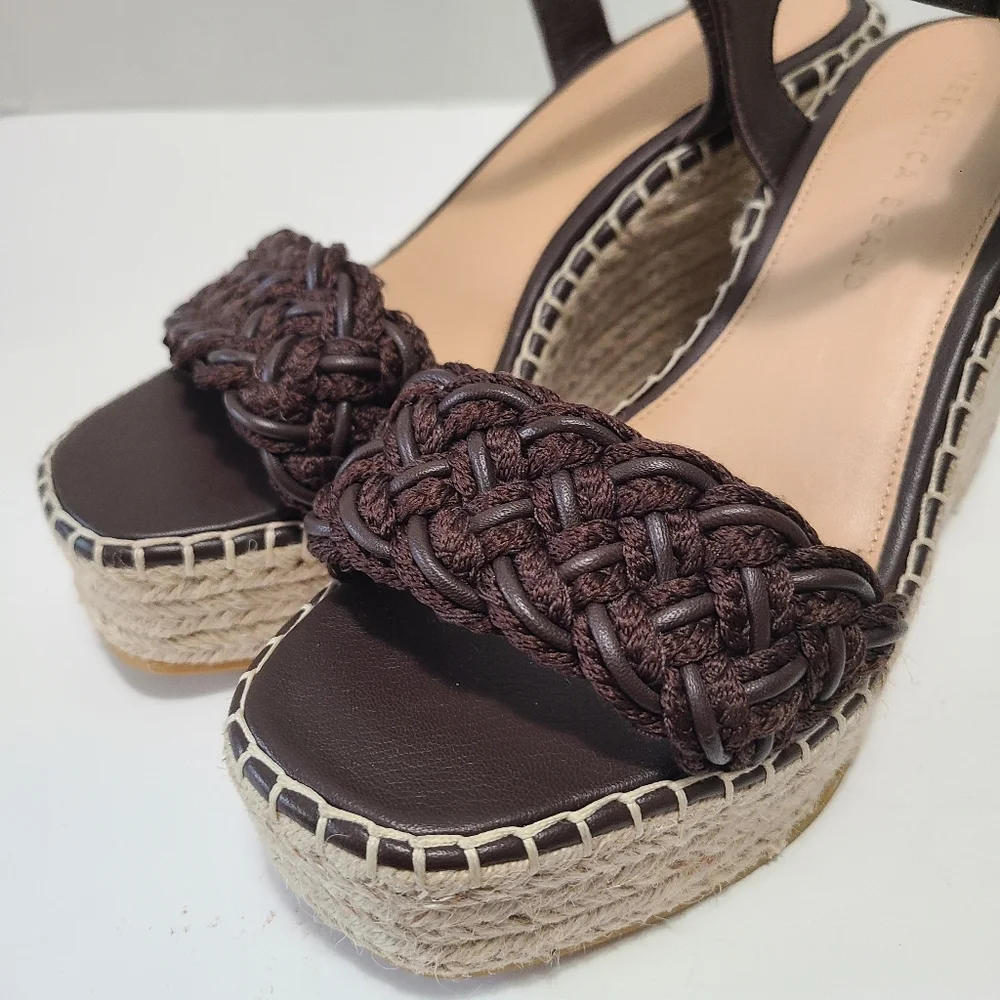 Veronica Beard Reema Ankle-Strap Wedge‎ Brown Sandal Size 8